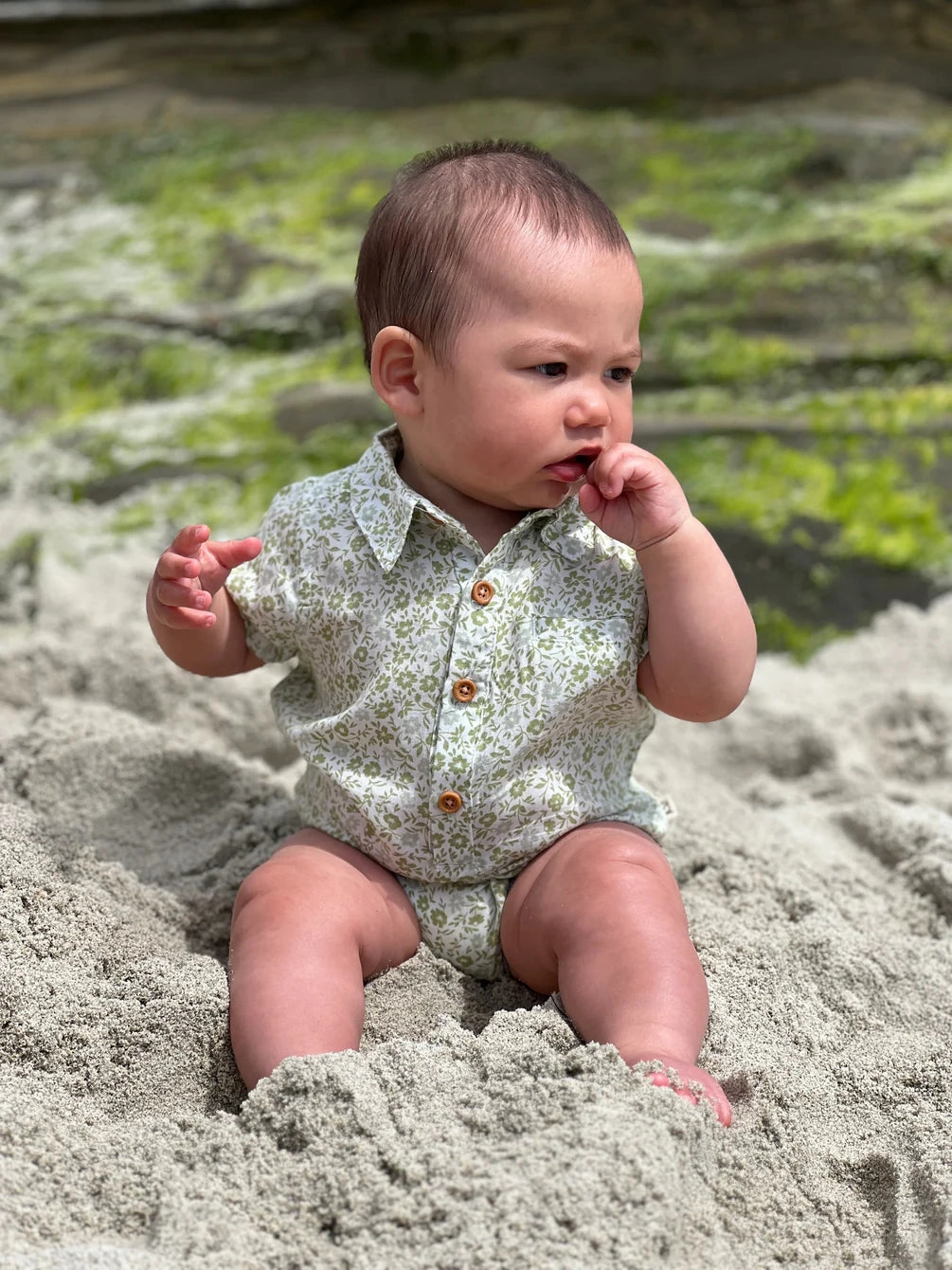 CompressiveFitFabric Helford Green Floral Woven Onesie