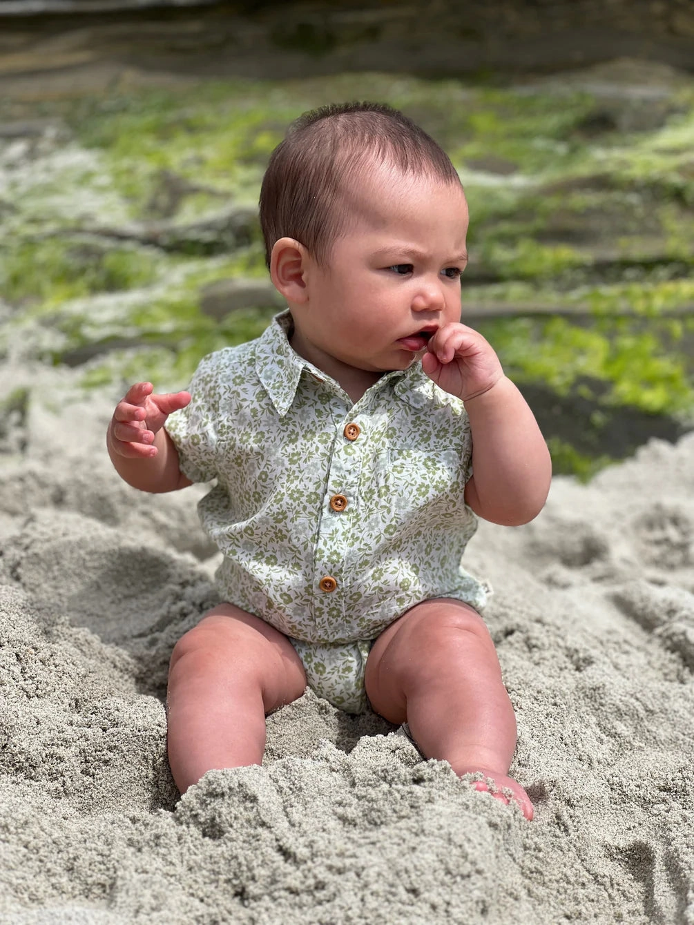 Cozy Sweater Helford Green Floral Woven Onesie