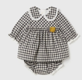 Minimalist Style Organza Fit Black Gingham Dress w/Bloomers