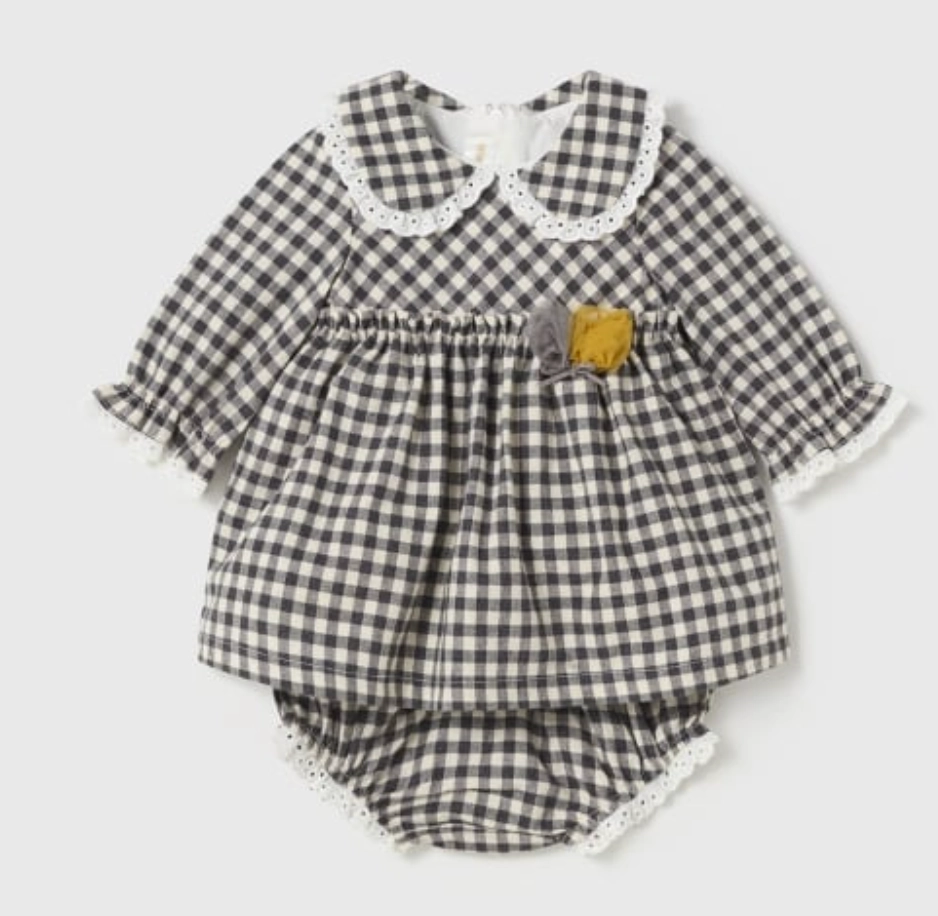 Minimalist Style Organza Fit Black Gingham Dress w/Bloomers