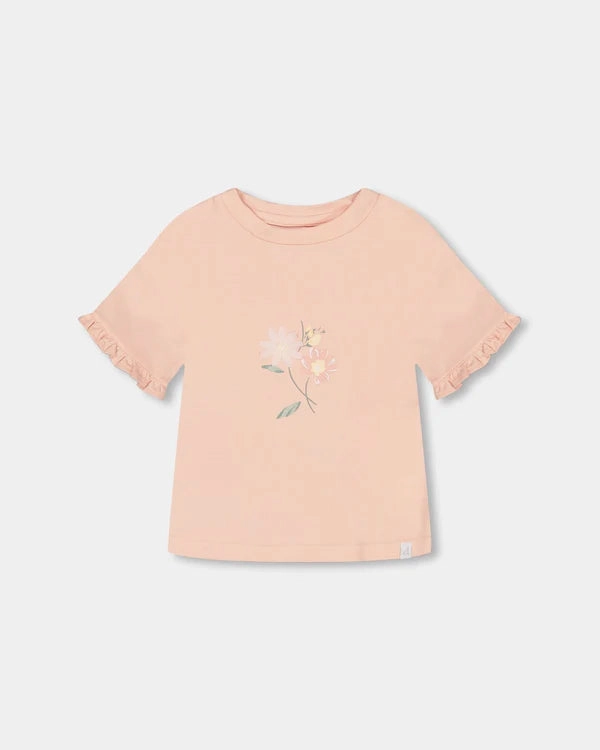 Sustainable production Open Heart Blush Pink Floral Tee with Frill Sleeves