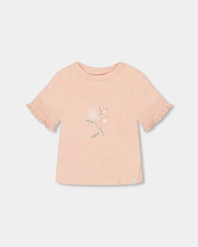 Sustainable production Open Heart Blush Pink Floral Tee with Frill Sleeves