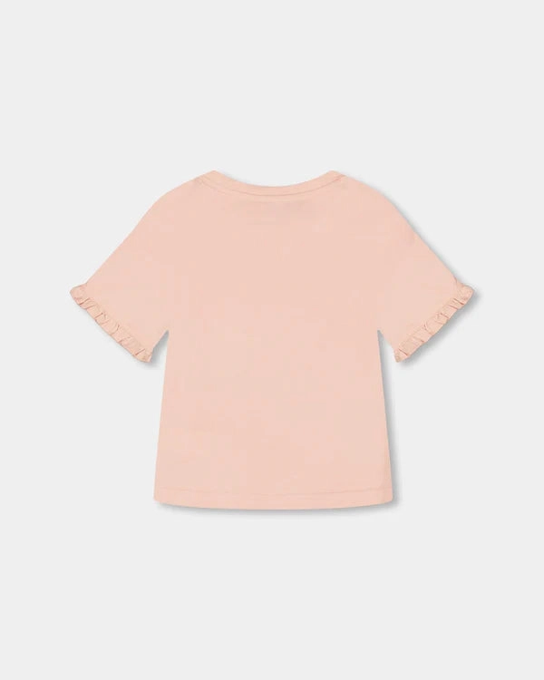 Casual Vibe QuickPackable Design Blush Pink Floral Tee with Frill Sleeves
