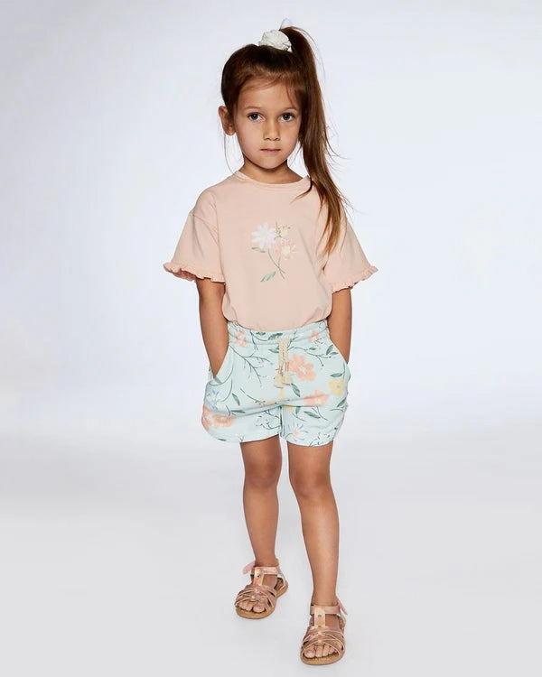 Gym Safe Casual Look Blush Pink Floral Tee with Frill Sleeves