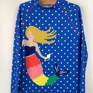 Beach Vacation Eco Friendly Fabric Size 9-10: Mini Boden Blue/Green Mermaid 2pc Long Sleeve Swim Shirt & Shorts NEW w/Tags