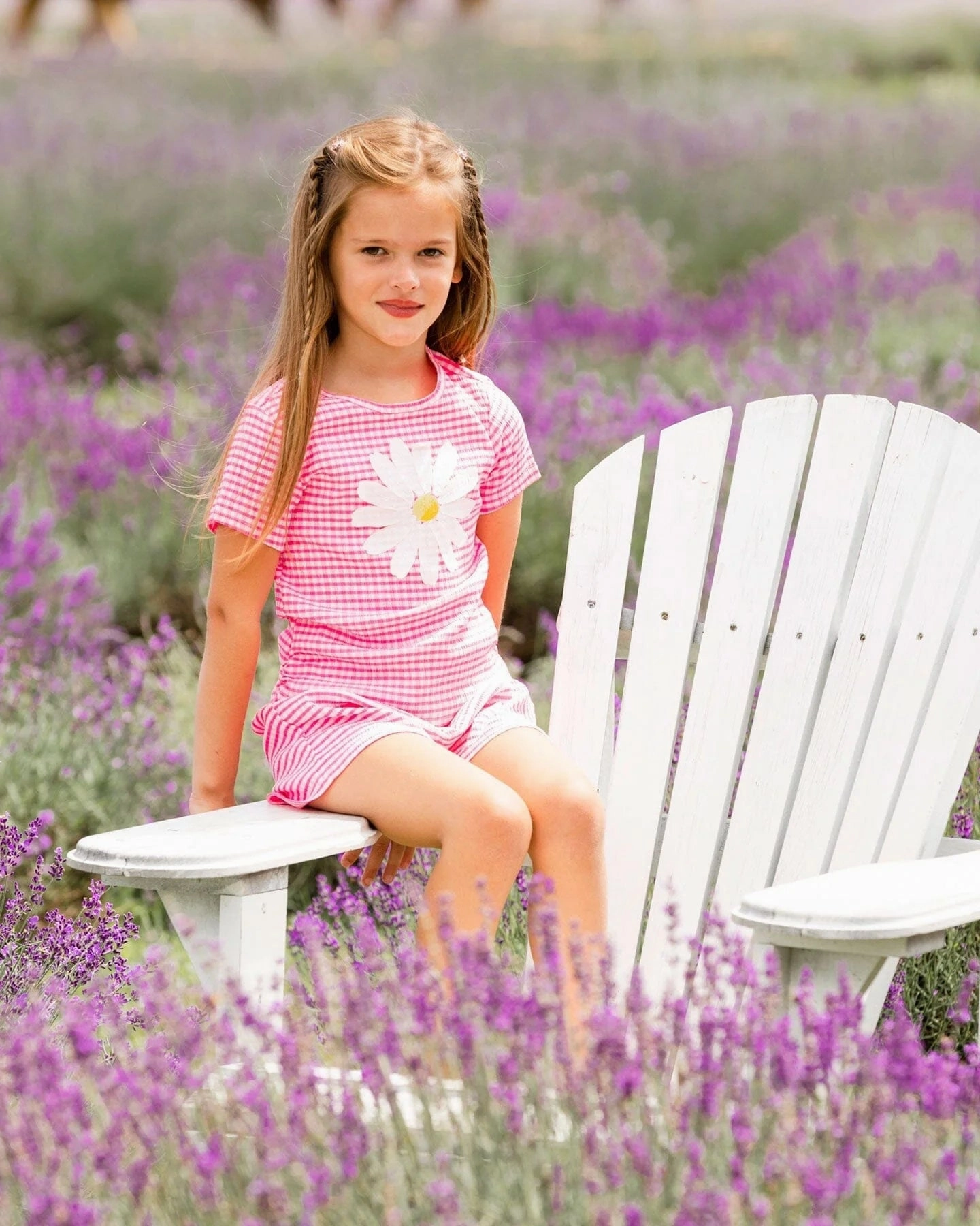 Crinkle Jersey Top with Flower Applique-Vichy Pink Summer Style Street Style