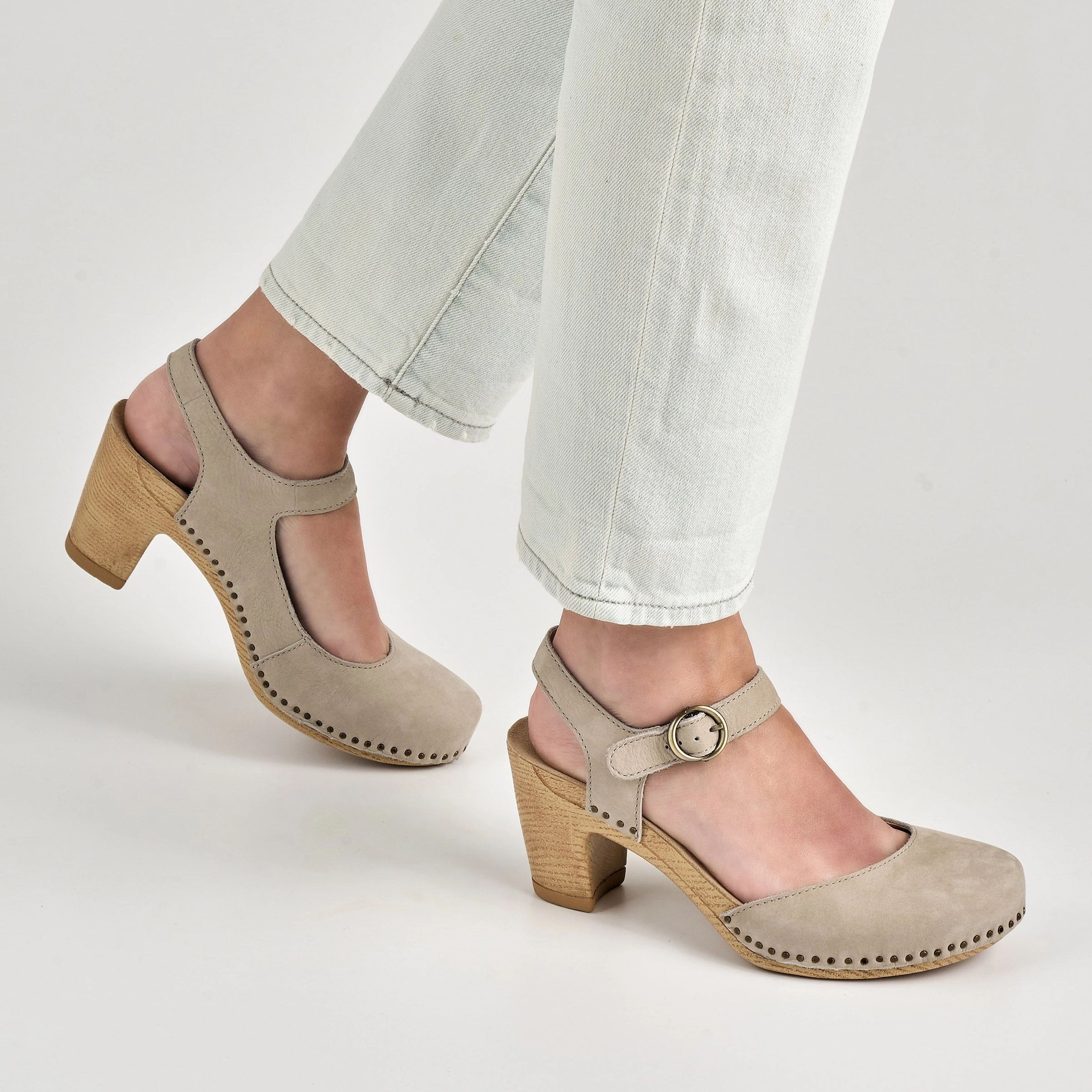 Taytum Taupe Milled Nubuck foldable Soft Sole High Heels