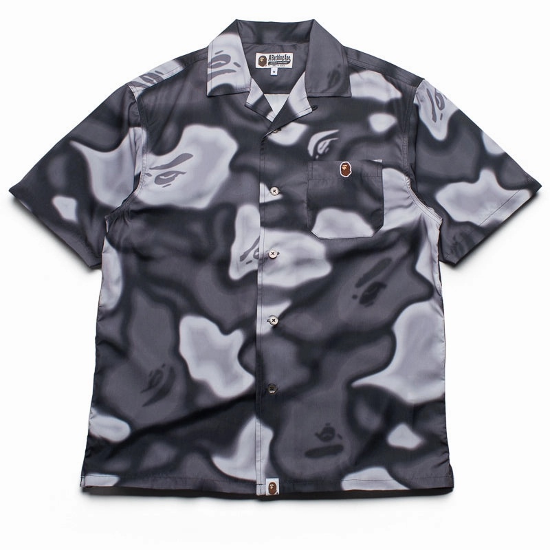 A Bathing Ape Liquid Camo One Point Collar Shirt - Black ThermalRegulating Fabric