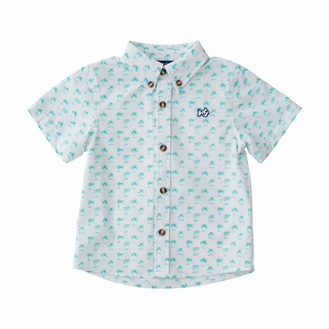 Event Vibe casual sneakers Boys' Short Sleeve Fishing Shirt in Palm Tree Print on White