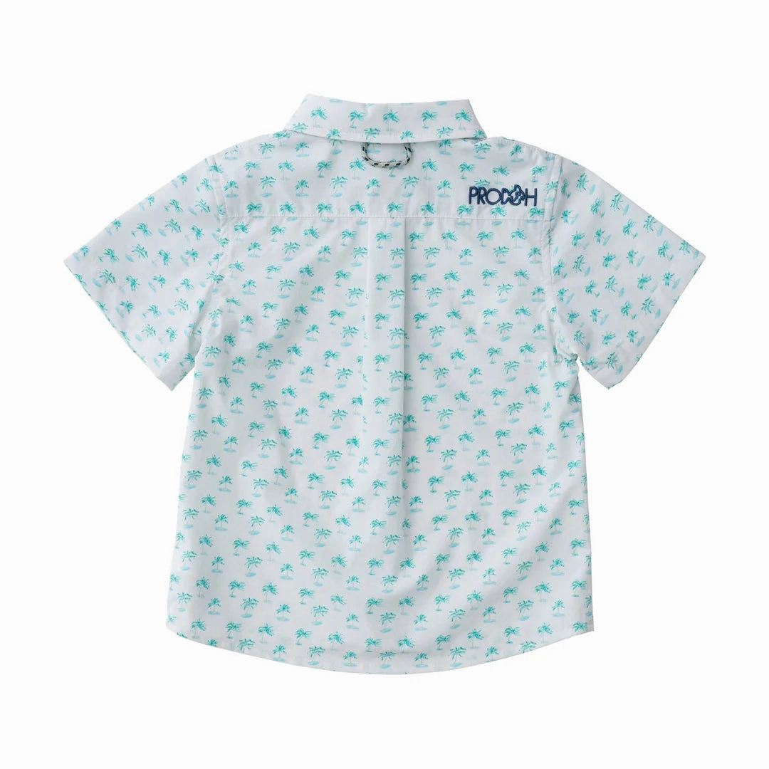 Boys' Short Sleeve Fishing Shirt in Palm Tree Print on White AntiPilling Technology HypoallergenicMaterial