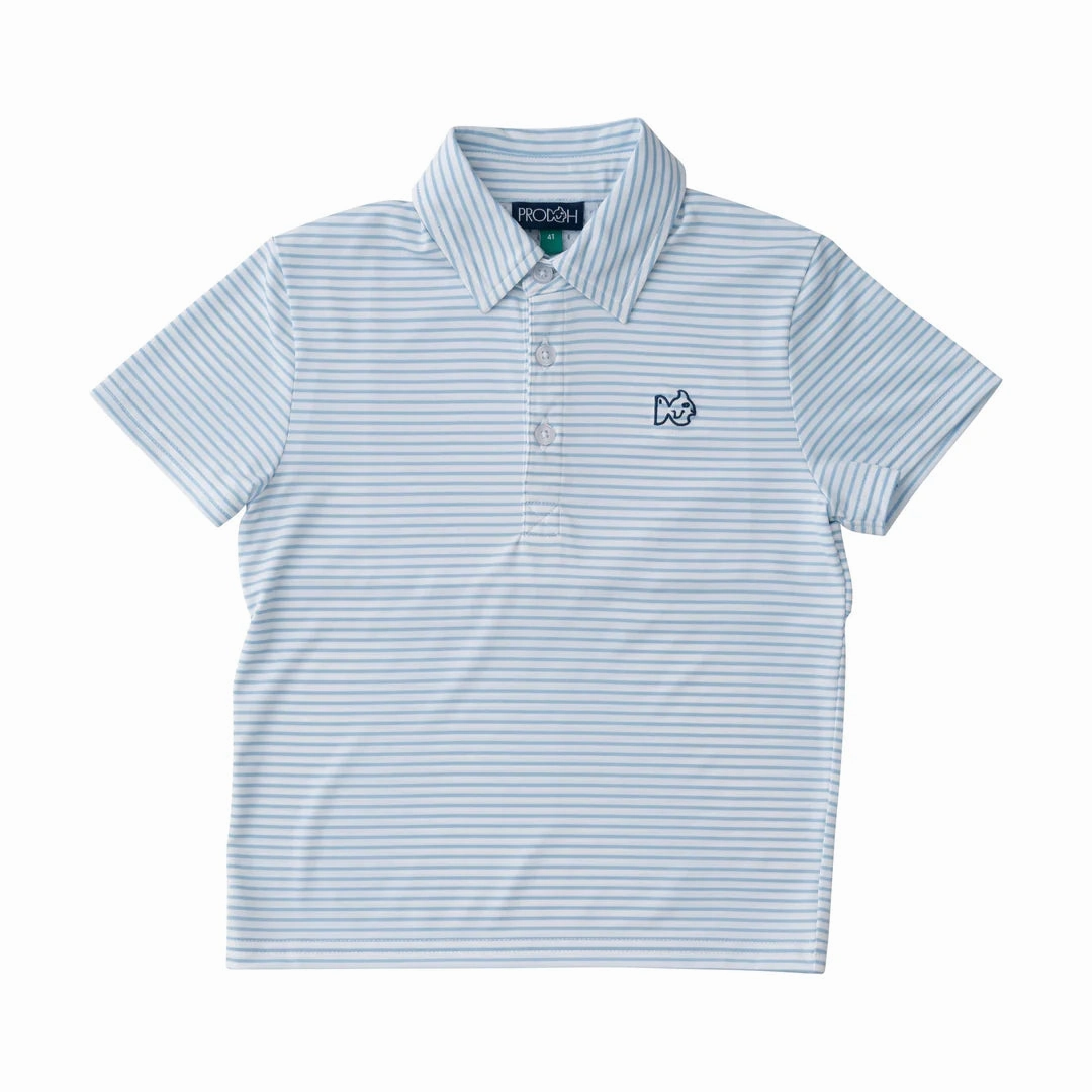 Boys Short Sleeve Pro Performance Polo in Classic Clear Sky Blue and White Stripe Versatile Dress Wind Glow