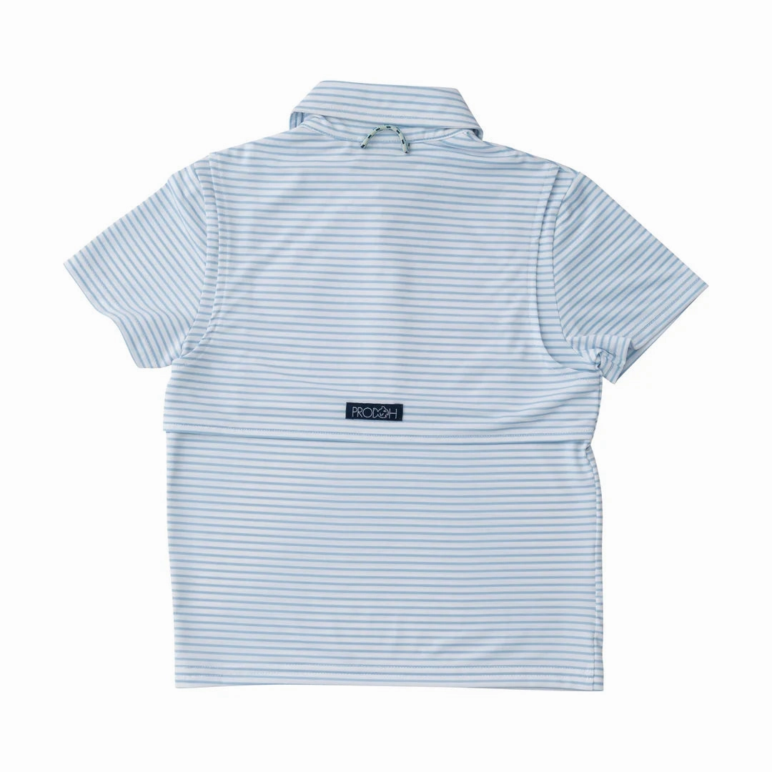 StainResistant Fabric Cool Glow Boys Short Sleeve Pro Performance Polo in Classic Clear Sky Blue and White Stripe