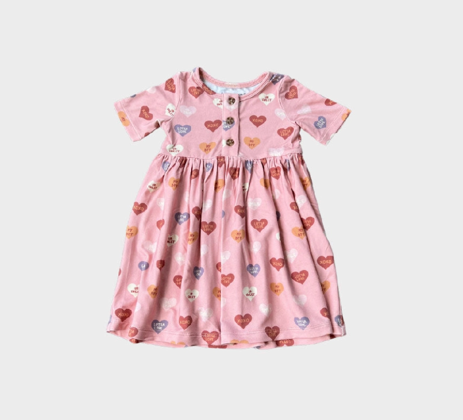 Seamless Design Short Sleeve Henley Dress - Hearts