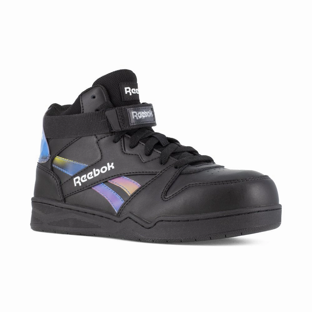 Stabilized Sole Max Grip Reebok Women's High Top Bb4500 Work Sneaker Composite Toe Rb494 In Black And Holographic Spectrum