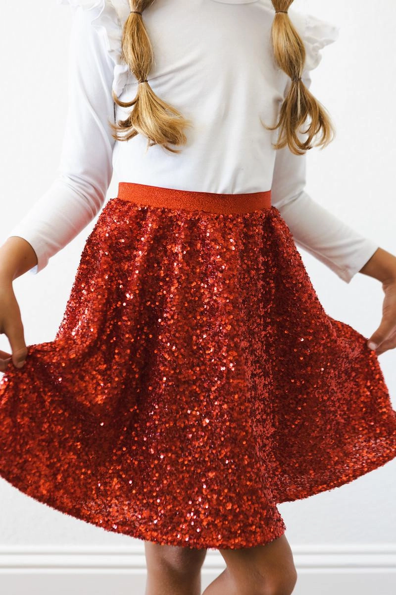 Red Sequin Twirl Skirt Office Glam Soft Core