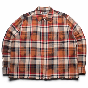 A Bathing Ape Bleached Bape Check Zip Shirt - Red Gentle Power Kid Play