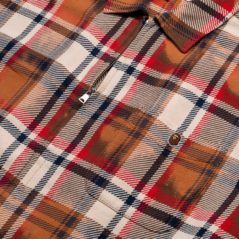 Jump Core AntiPillingTechnology A Bathing Ape Bleached Bape Check Zip Shirt - Red