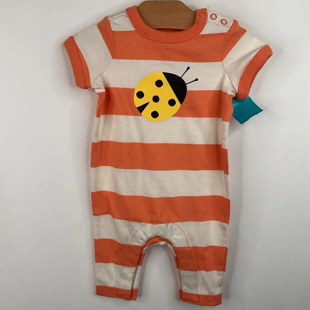 Size 3-6m (60): Hanna Andersson Orange/White Striped Lady Bug Short Sleeve Romper Sporty Travel Neutral Yoga
