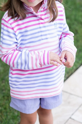 Sporty Snap Pullover in Pink Carnation Multi Stripe Car Cool