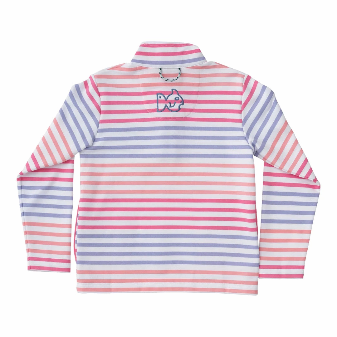 Sporty Snap Pullover in Pink Carnation Multi Stripe Warm Sweater Metro Mode