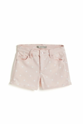 Brittany Pink Star Print Color Short With Fray Hem Casual Day Dance Light