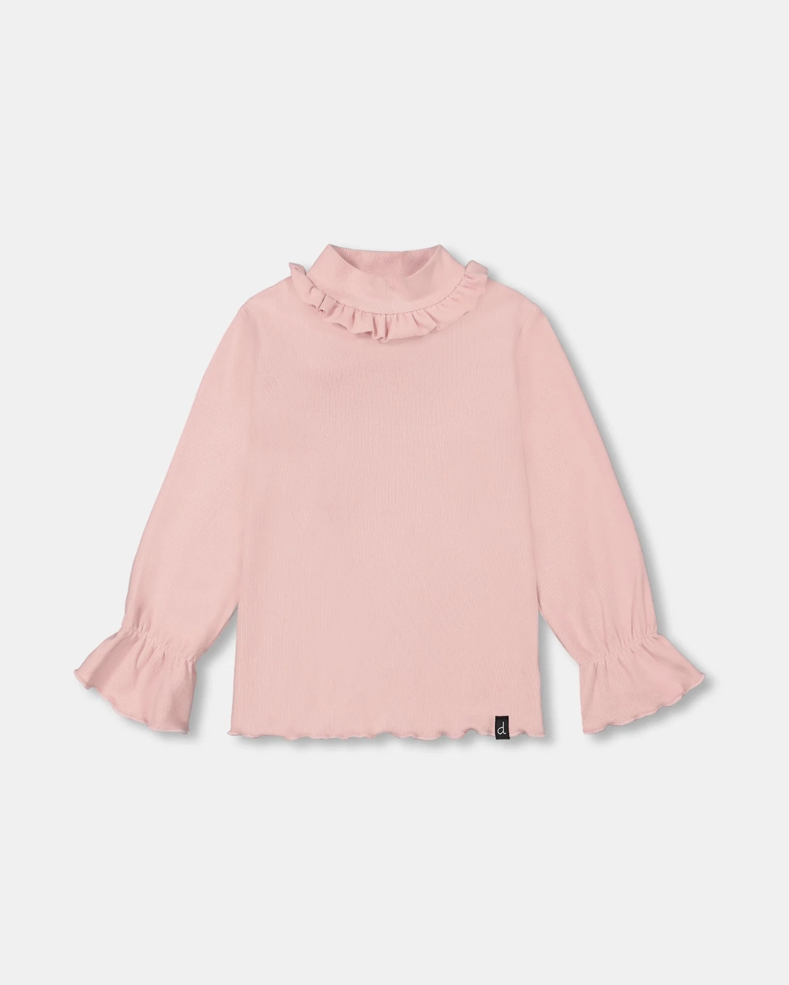 Trendy Cut Brushed Rib Mock Neck Top w/ Frills | Silver Pink