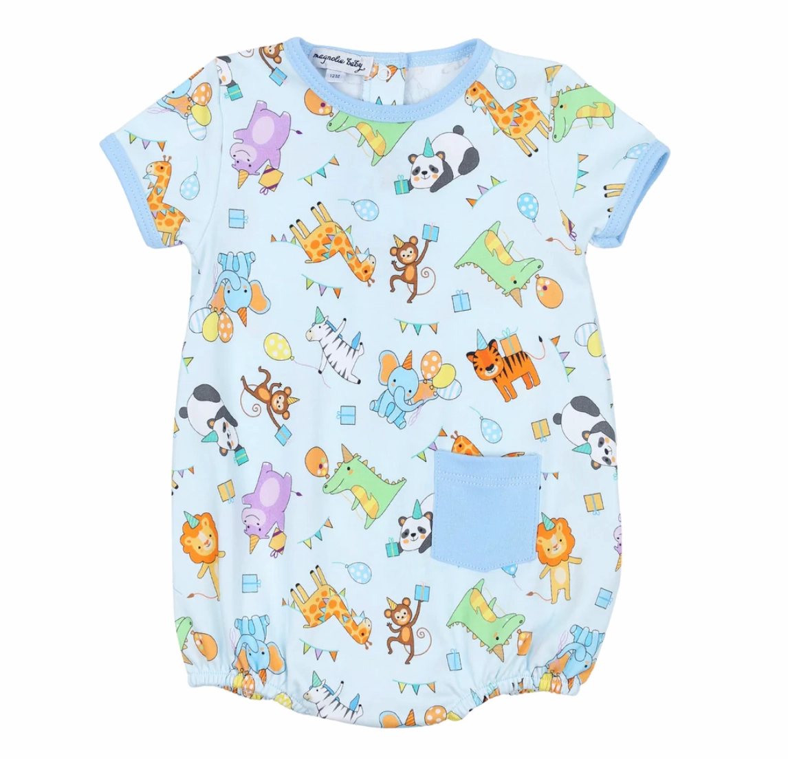 Cake, Presents, Party Printed Short Sleeve Bubble | Blue Silent Mood Layer Light