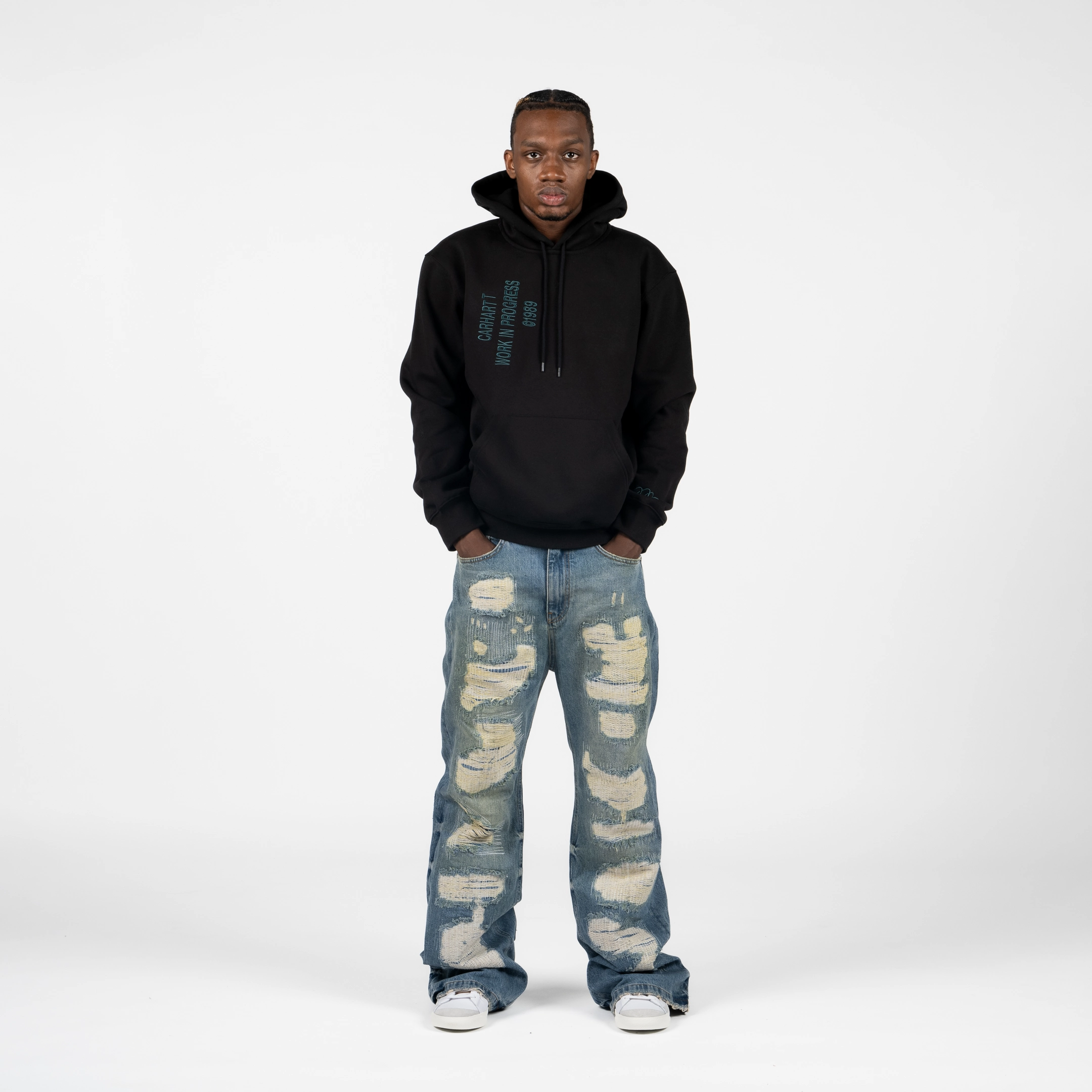 Ergonomic Pattern Strong Glow Carhartt WIP Hooded Signature Sweatshirt - Black