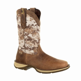 Durango Rebel Men's Desert Camo Pull-on Western Work Boots Ddb0166 In Brown Slip Resistant Urban Commute Water Wall