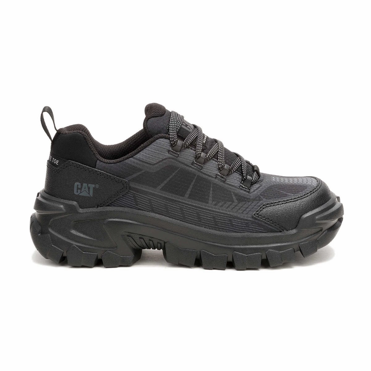 Caterpillar Women's Invader Sport Lo Mesh Composite Toe Work Shoe (P91780) In Black Heat Proof Gear High Cushion Shoes