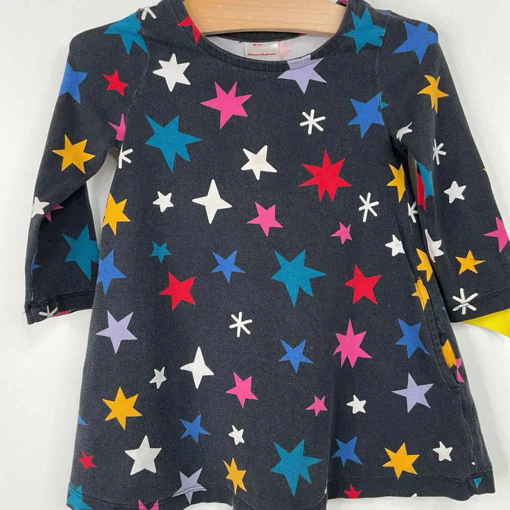 Size 2 (85): Hanna Andersson Black Colorful Stars Long Sleeve Dress Autumn kids' outfits Active