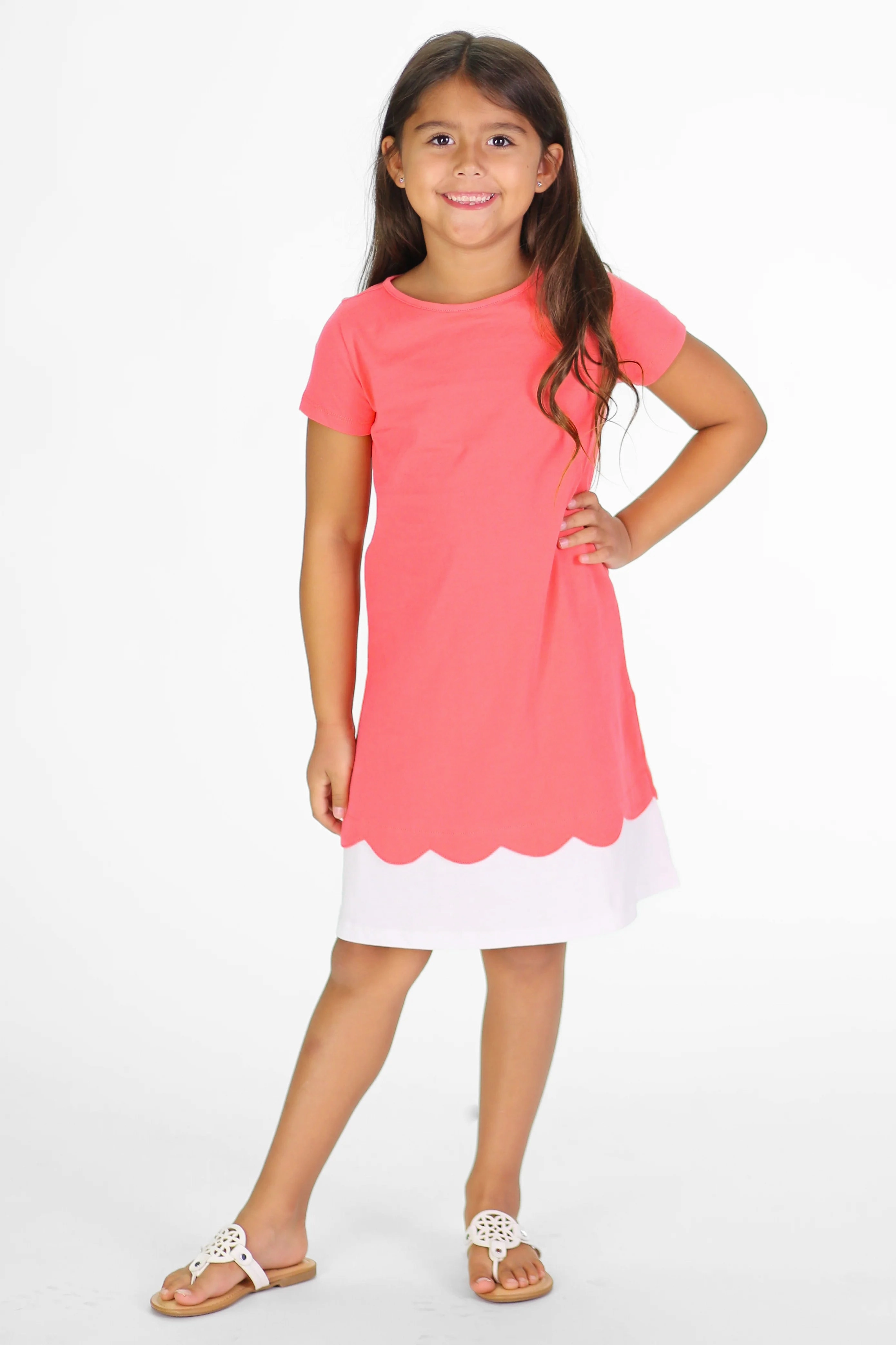 Outdoor Shirt Girls Newberry Dress-Calypso Coral/White Hem