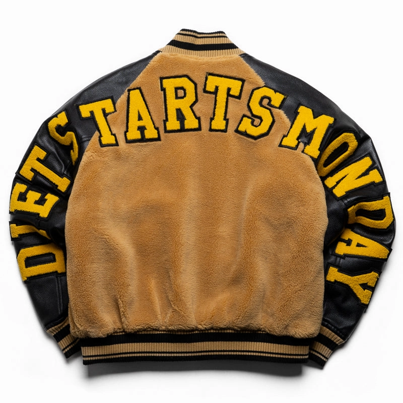 AntiStaticMaterial Diet Starts Monday Sherpa Varsity Jacket - Black/Yellow