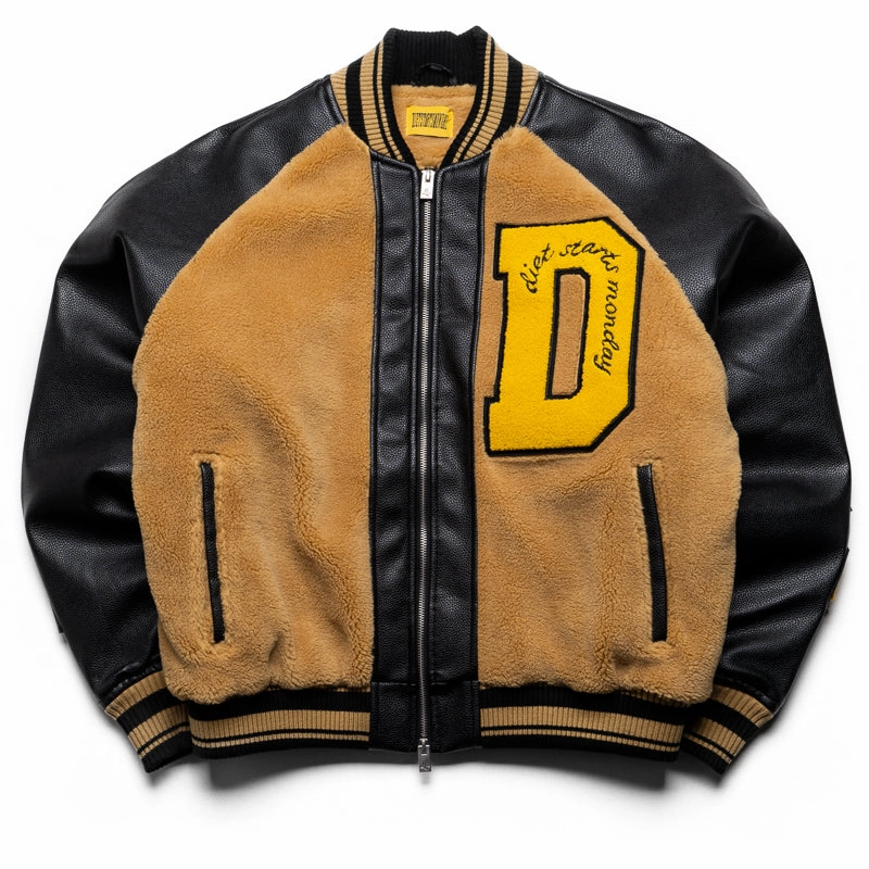 Diet Starts Monday Sherpa Varsity Jacket - Black/Yellow Stylish Bottom Tight Core