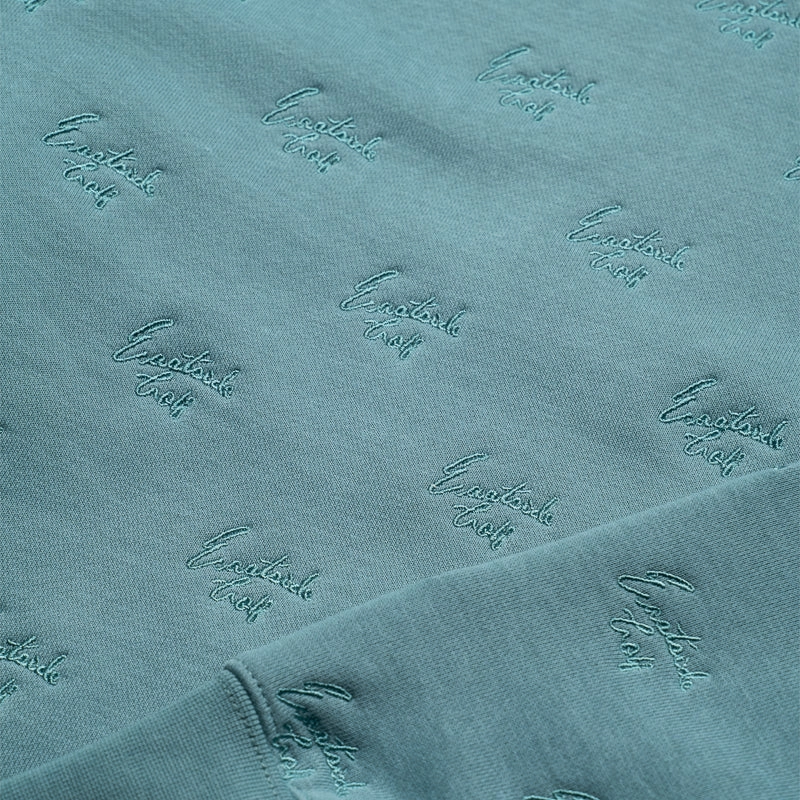 HighCollar Style Comfort Design Eastside Golf Fleece All-Over Script Crew - Mineral Green