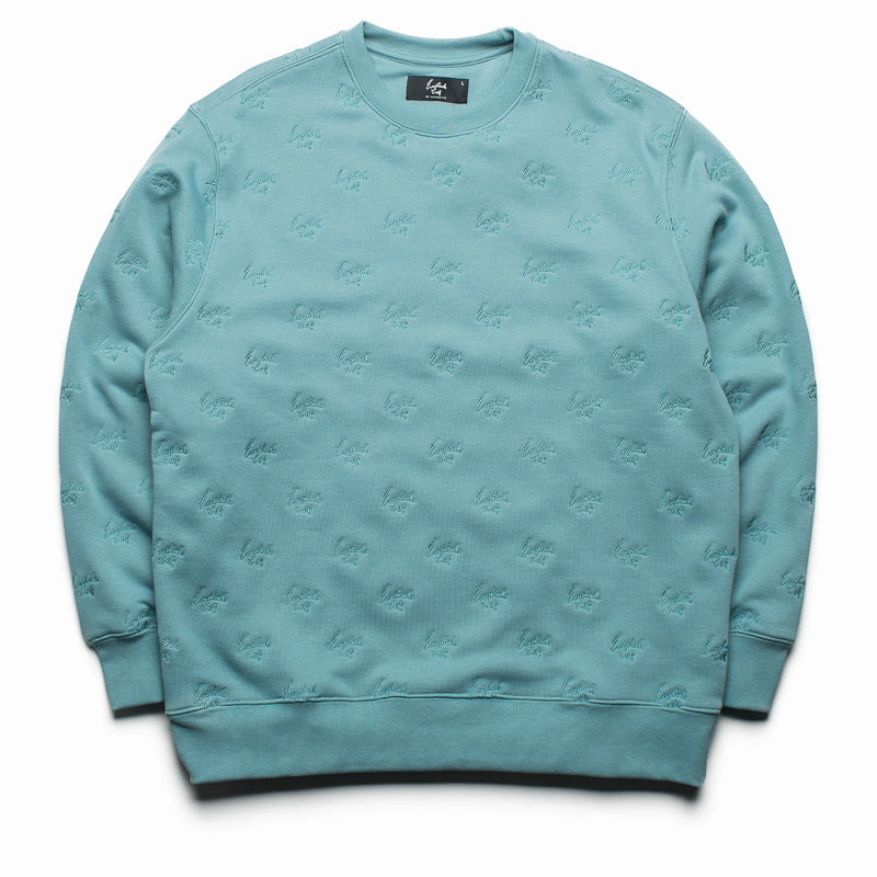 Eastside Golf Fleece All-Over Script Crew - Mineral Green Suede Mood