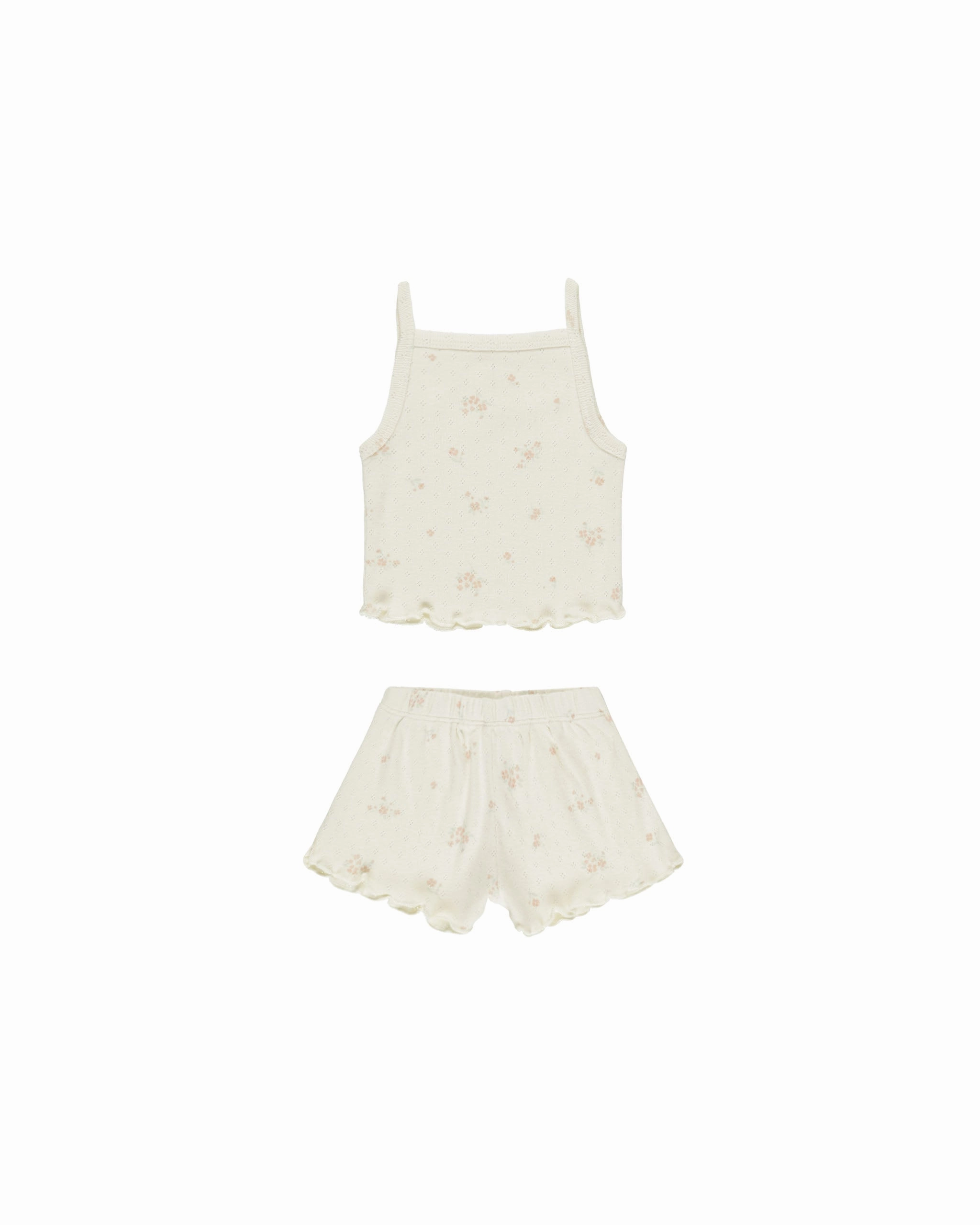 Pointelle Tank   Shortie Set || Pink Ditsy EcoConscious Production Star Fit