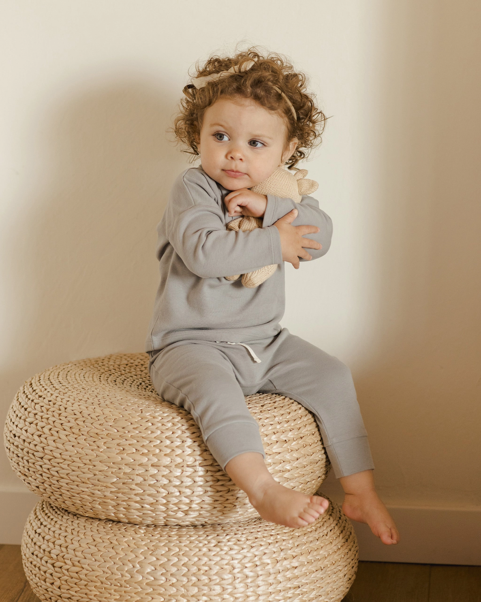 Soft Knit Silk Glow Drawstring Pant | Dusty Blue