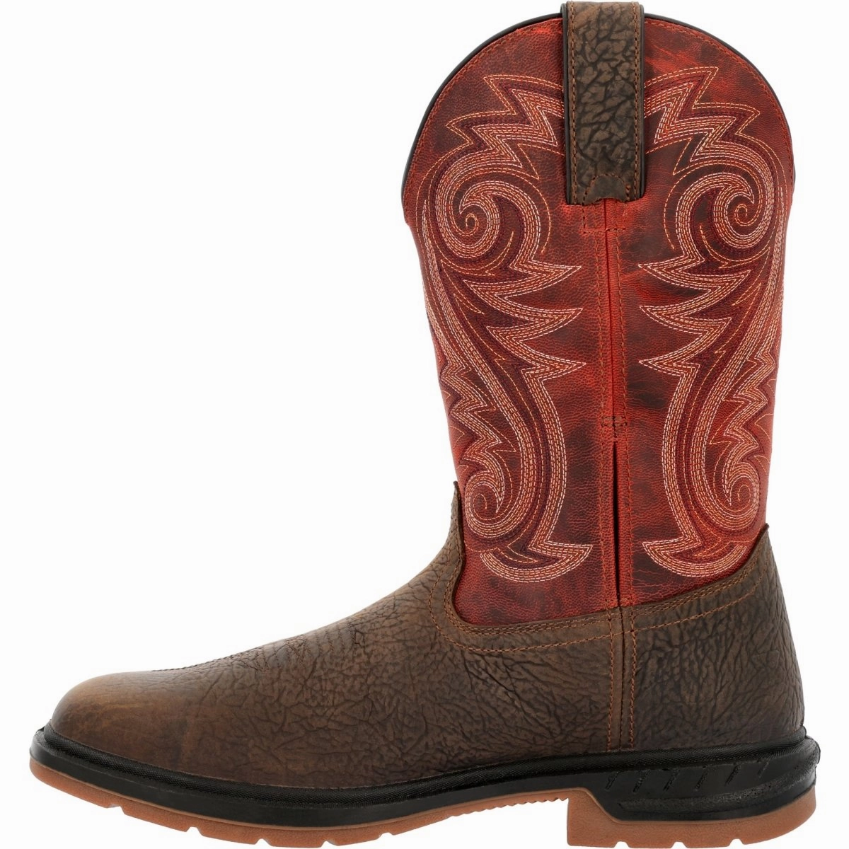 Rocky Worksmart Men's 11" Composite Toe Waterproof Western Boots Rkw0385 In Brown Red Comfortable Padding Enhanced grip