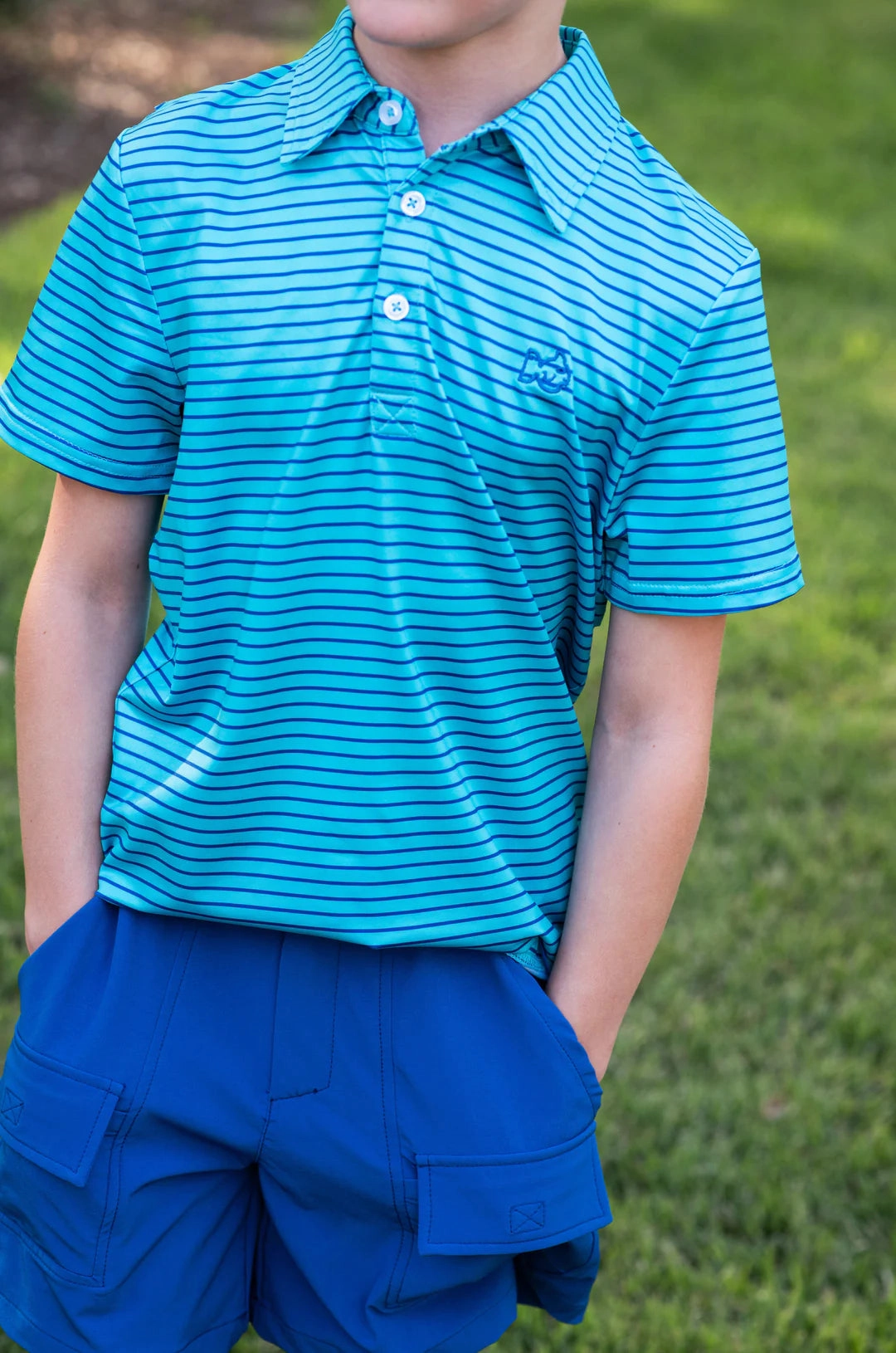 Quiet Luxury Layering Piece Pro Performance Polo - Scuba Blue Stripe