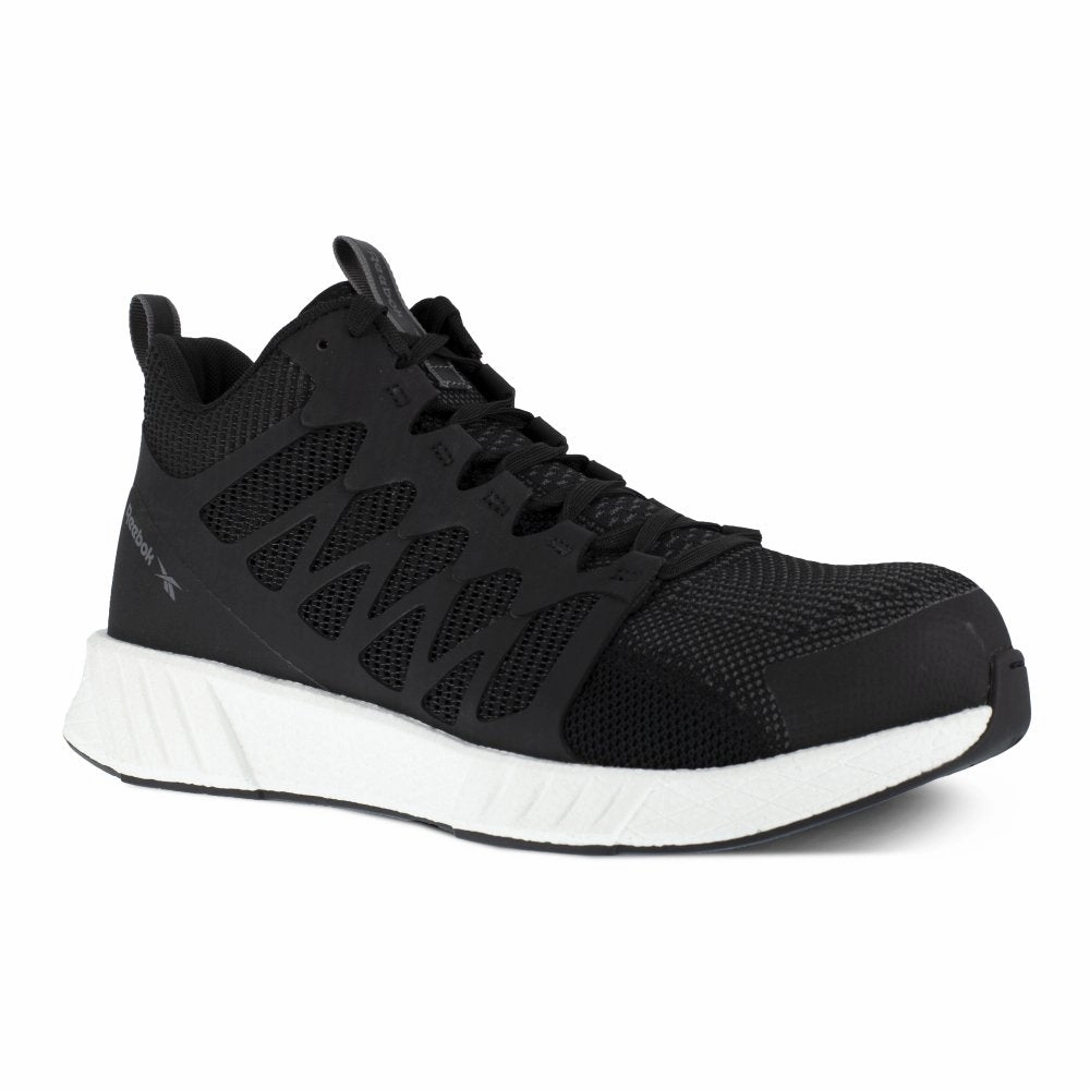 Reebok Fusion Flexweave? Athletic Work Mid-cut Men's Composite Toe Rb4316 In Black And White breathable outdoor shoes Moisture Wicking Socks