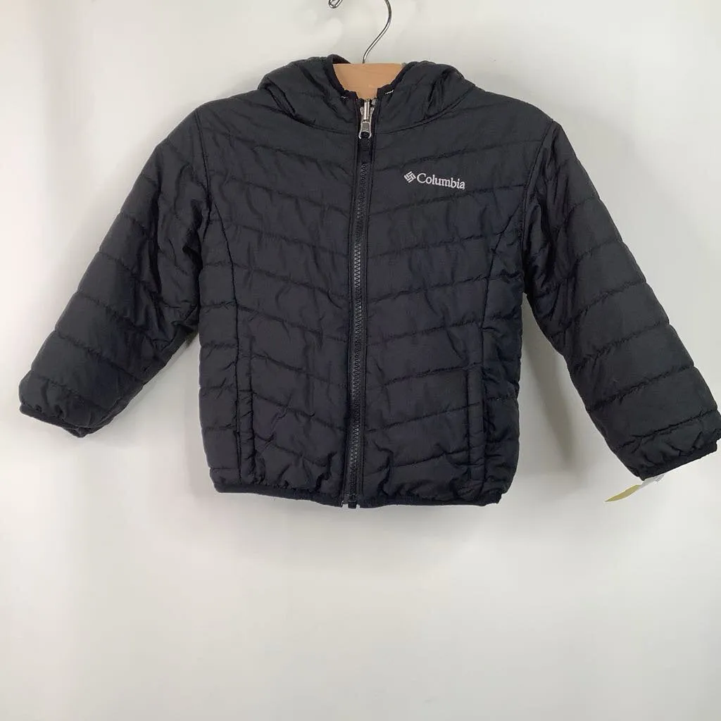 Size 3: Columbia Black/Grey Checkered Puffer/Fleece Reversible Coat OdorResistantTreatment Weatherproof Zipper Tech