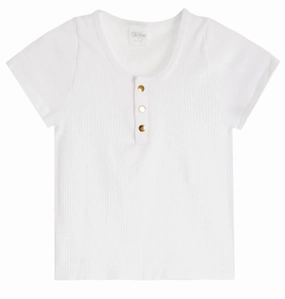 Hypoallergenic Fibers SmoothEdgeTrim Tweens Suzette Rib Cap Sleeve Henley-White
