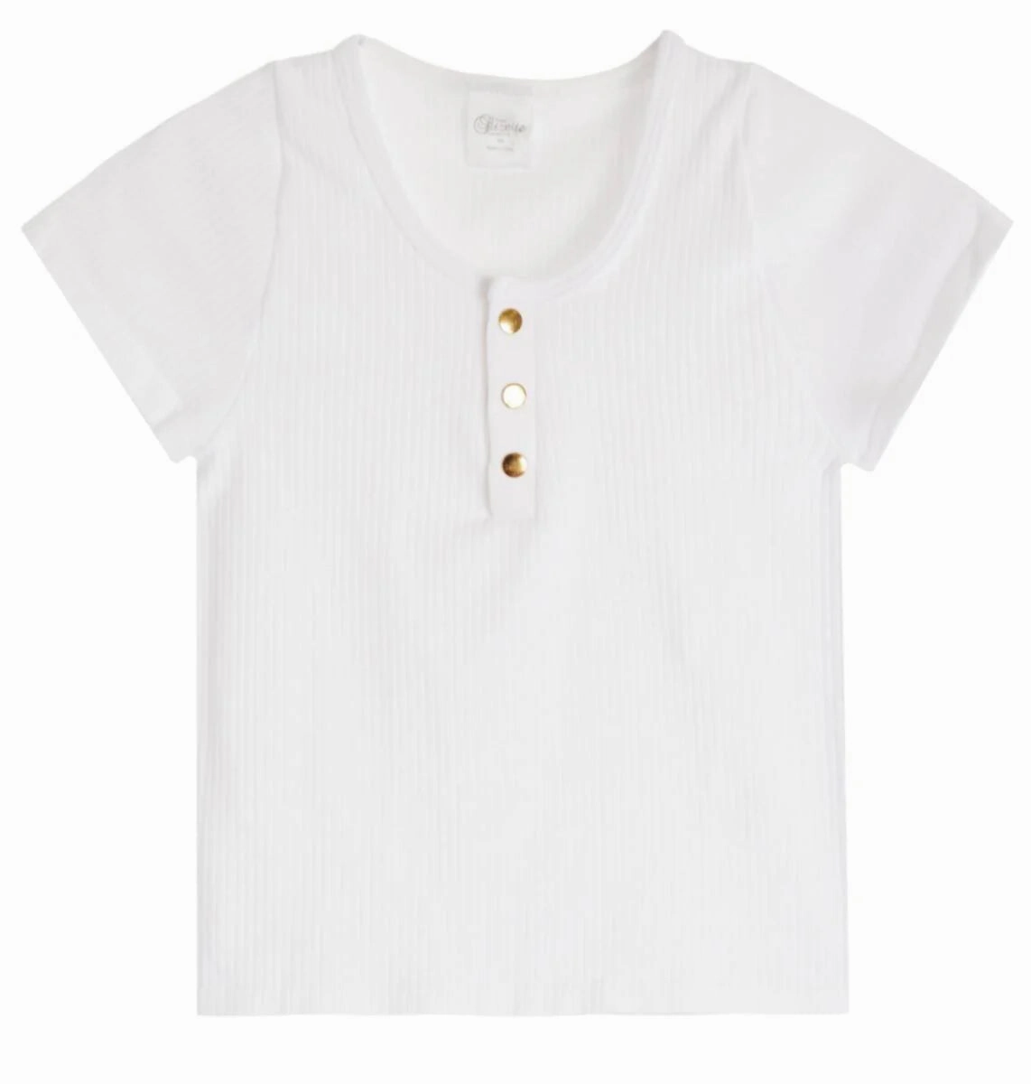 Hypoallergenic Fibers SmoothEdgeTrim Tweens Suzette Rib Cap Sleeve Henley-White