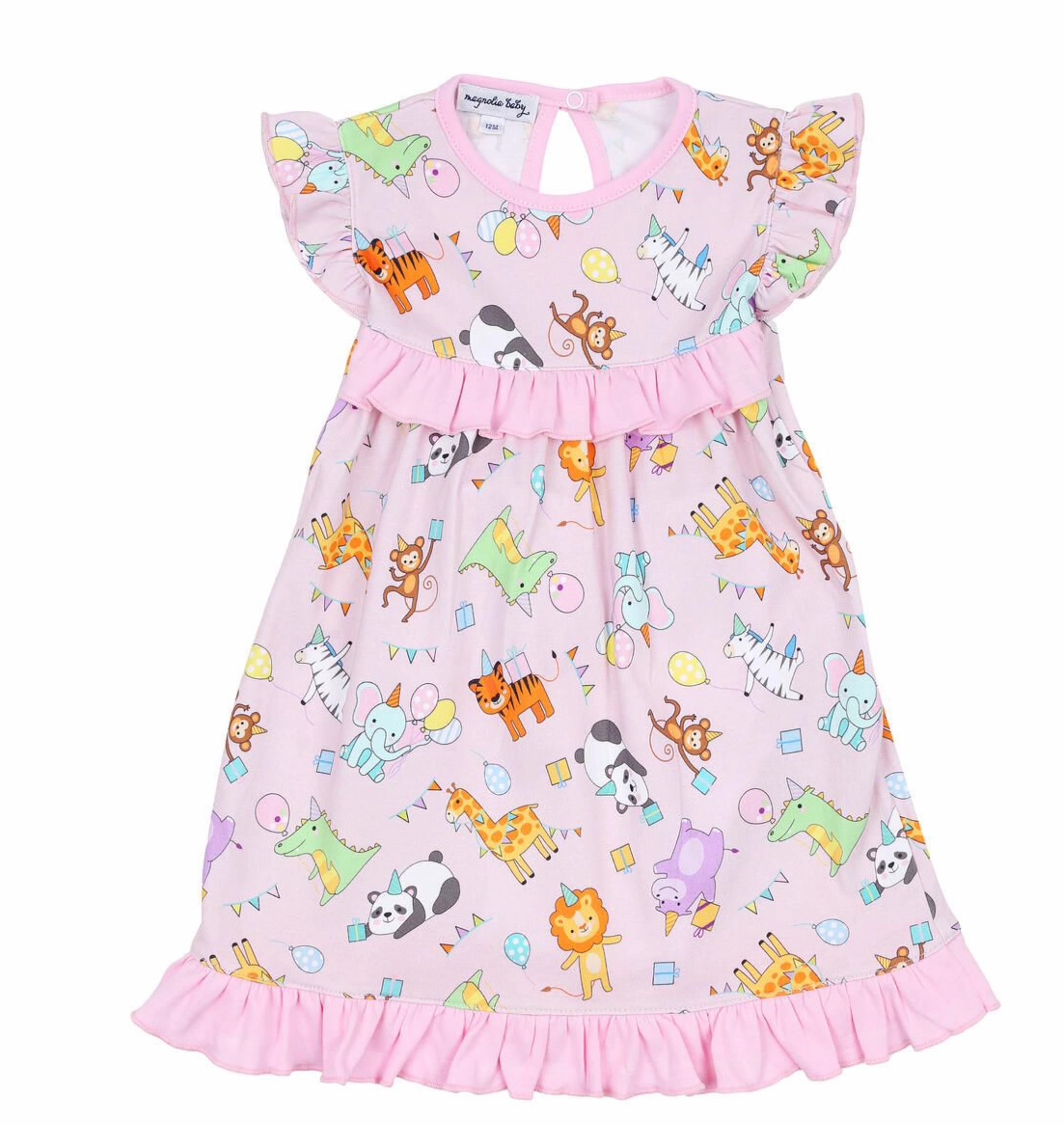Cake, Presents, Party Printed Flutters Toddler Dress | Pink Stretch Ease NoSlipWaistband