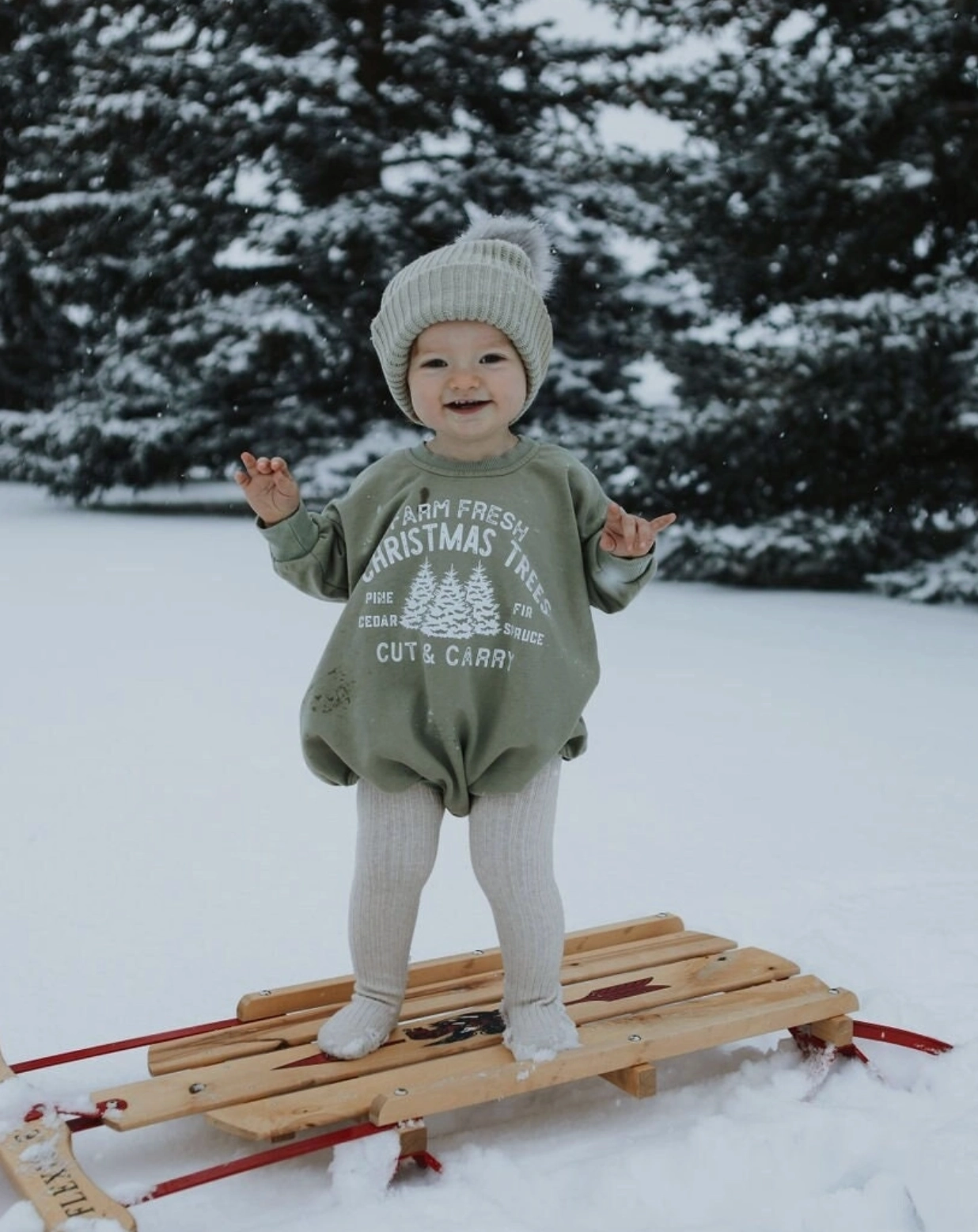 Free Fit EcoFriendly Material Farm Fresh Christmas Trees Oversized Sweatshirt Romper- Dark Sage