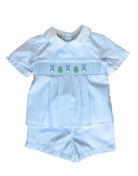 All-Occasion Wear Hypoallergenic Fibers Light Blue Smocked Bunny Pleated Short Set