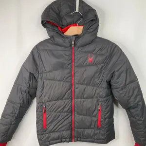 Size 8: Spyder Grey/Red Puffer Winter Coat Outdoor Adventure Wear Impact Absorbing Back Panels