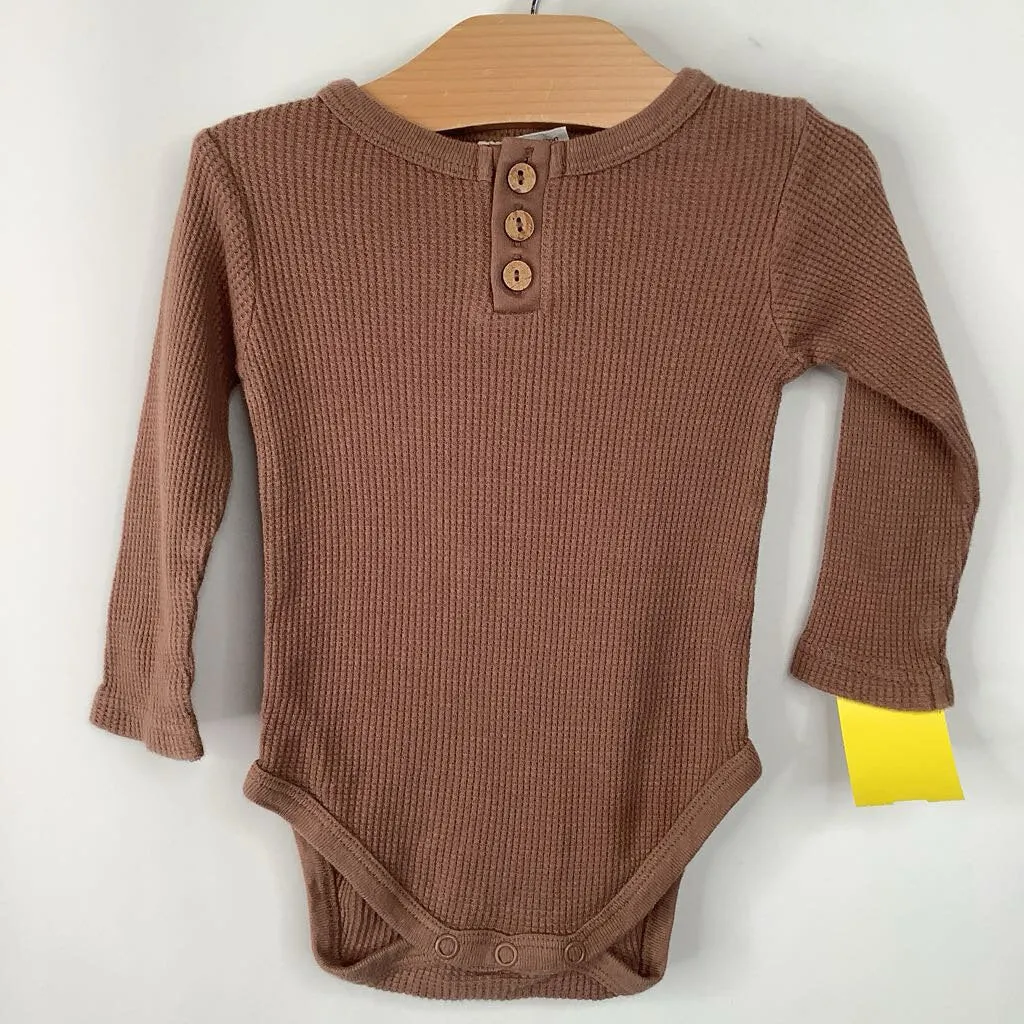 Outdoor kids' clothing Cotton rich children's clothing Size 6-9m: City Mouse Brown Waffle Textured Long Sleeve Onesie