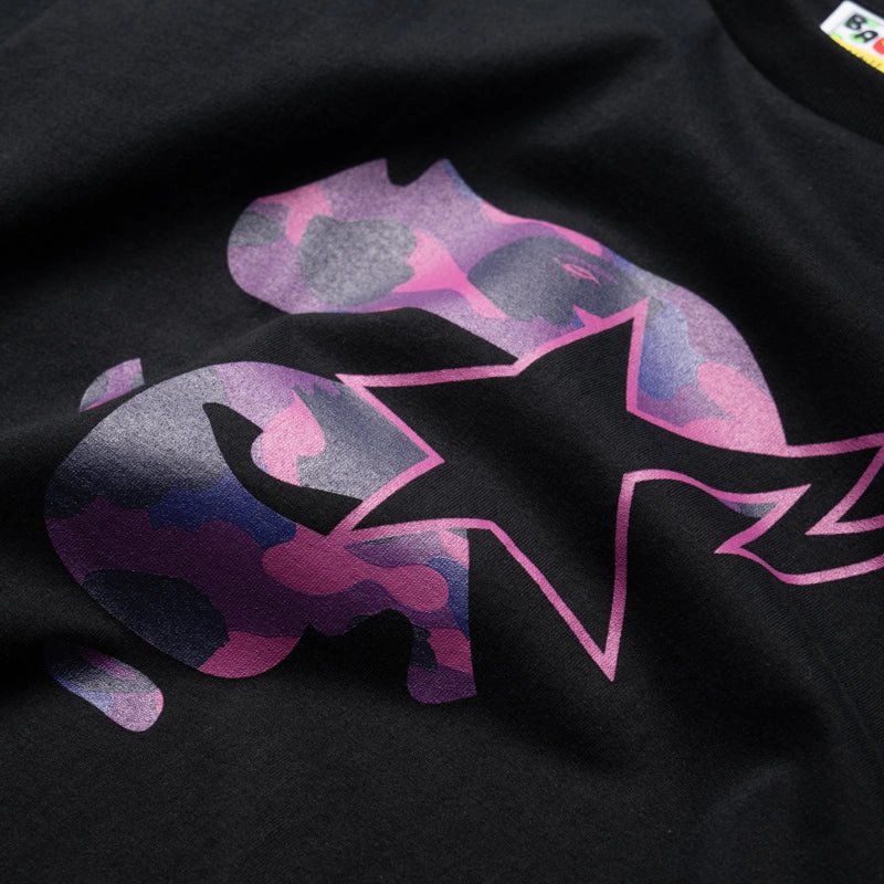 A Bathing Ape Color Camo Ape Face Sta Tee - Black/Purple Tale Core